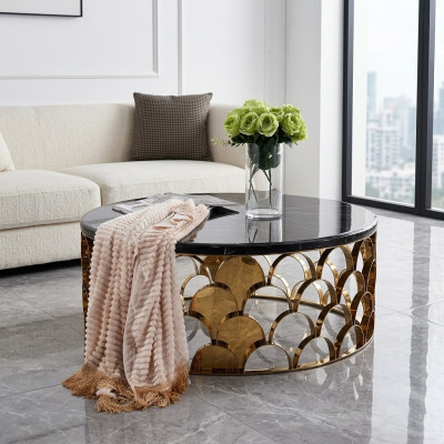 Mesa de centro negra mesa de centro de diseñador en acero inoxidable mesa de oro