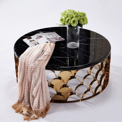 Mesa de centro negra mesa de centro de diseñador en acero inoxidable mesa de oro