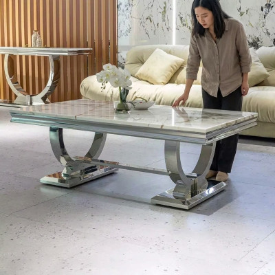 Mesa de centro moderna gris Mesa de acero inoxidable Mesas de salón Diseño de lujo