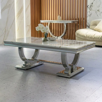 Mesa de centro moderna gris Mesa de acero inoxidable Mesas de salón Diseño de lujo