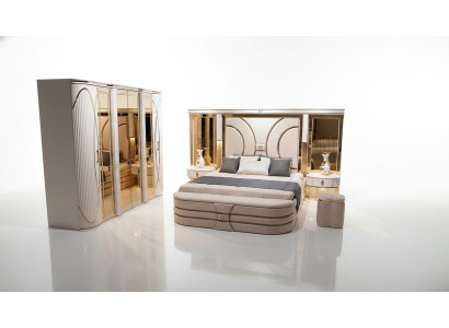 Conjunto de dormitorio Cama 2x Mesitas de noche Taburete Lujo nuevo 5 piezas Diseño madera