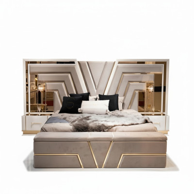 Juego de dormitorio Cama 2x Mesitas de noche Lujo nuevo 3 piezas Diseño Moderno Madera