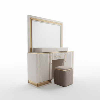 Set de dormitorio, tocador con espejo, taburete, diseño de lujo, nuevo, 2 piezas.
