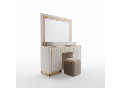 Set de dormitorio, tocador con espejo, taburete, diseño de lujo, nuevo, 2 piezas.