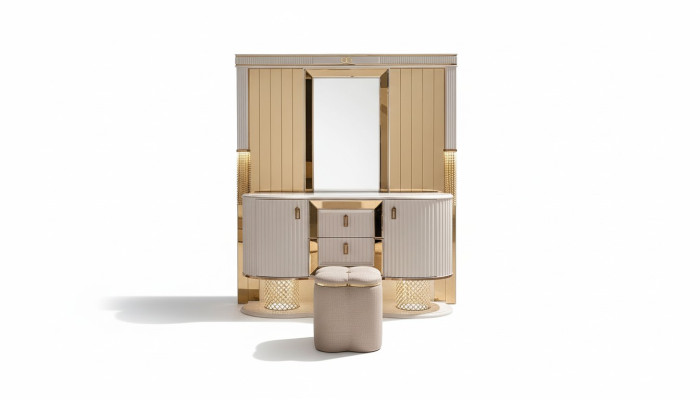 Set de dormitorio Lujoso tocador con espejo Taburete Diseño nuevo 2 piezas