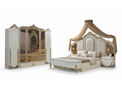 Dormitorio Set Cama 2x Mesitas de noche Taburete Lujo nuevo 5 piezas Diseño Madera
