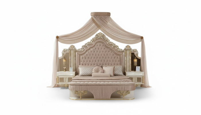 Dormitorio Set Cama 2x Mesitas de noche Armario de lujo nuevo 4 piezas