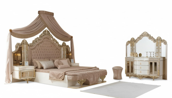 Juego de dormitorio cama 2 mesitas de noche tocador con espejo de lujo nuevo