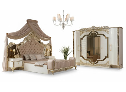 Juego de dormitorio Cama 2x Mesitas de noche Diseño Lujo nuevo 5 piezas blanco