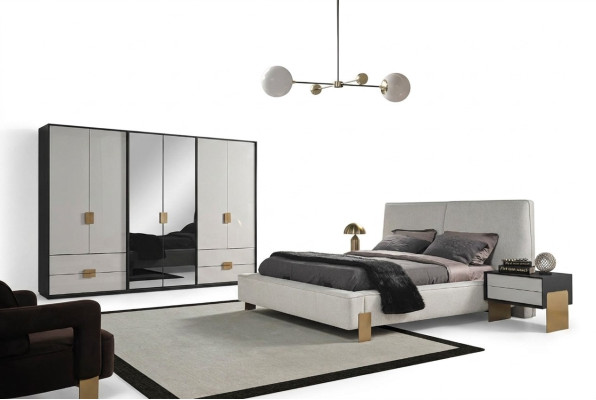 Juego de dormitorio Cama 2 mesitas de noche Armario de lujo nuevo de 4 piezas en madera.