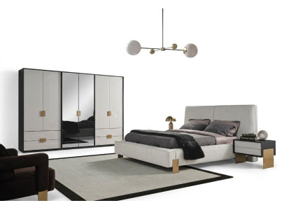 Juego de dormitorio Cama 2 mesitas de noche Armario de lujo nuevo de 4 piezas en madera.