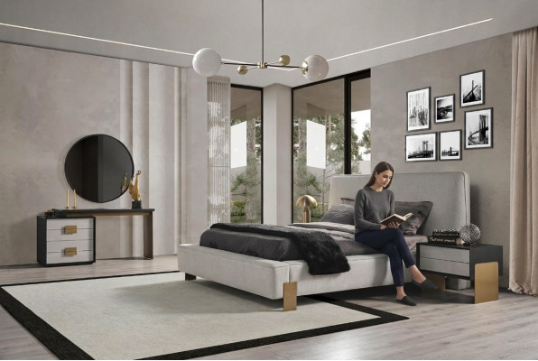 Conjunto de dormitorio cama 2 mesitas de noche tocador lujo nuevo 5 piezas