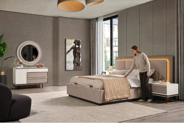 Conjunto de dormitorio Cama 2 mesitas de noche Tocador Lujo nuevo Diseño de 5 piezas