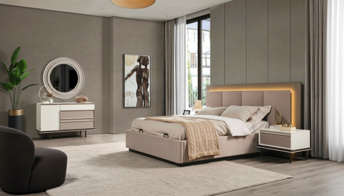 Conjunto de dormitorio Cama 2 mesitas de noche Tocador Lujo nuevo Diseño de 5 piezas