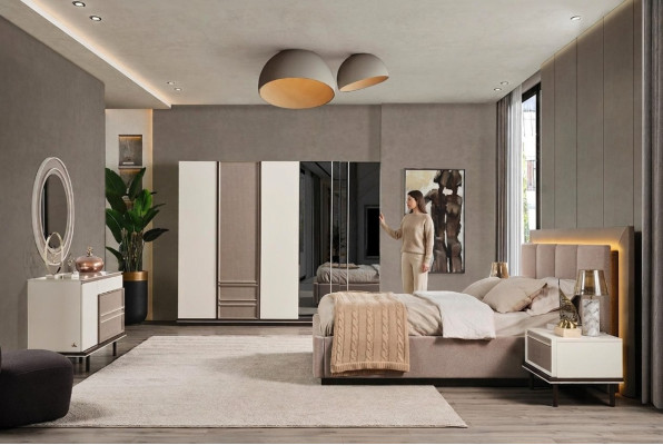 Conjunto de dormitorio Cama 2 mesitas de noche Tocador Lujo nuevo 6 piezas Diseño.