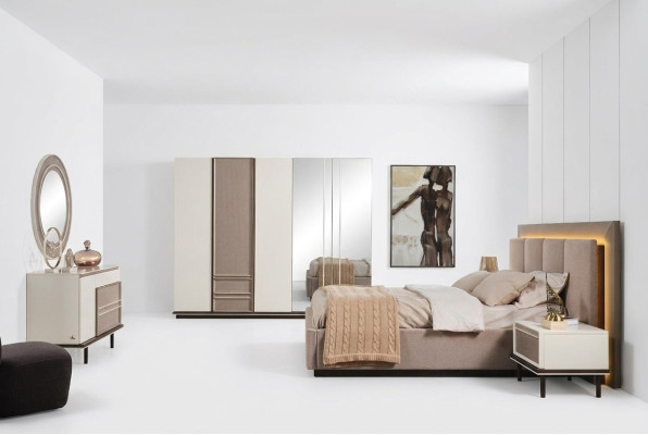 Conjunto de dormitorio Cama 2 mesitas de noche Tocador Lujo nuevo 6 piezas Diseño.