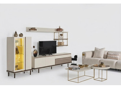 Sala de estar blanca Conjunto de muebles de diseñador Soporte de TV de lujo Vitrina LED de madera Estante
