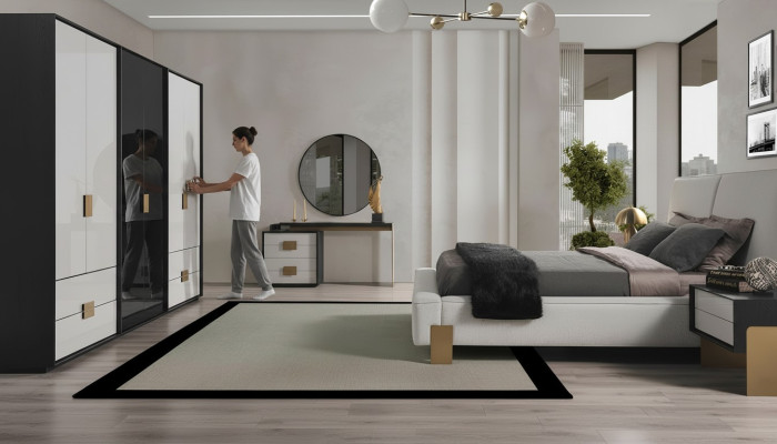 Juego de dormitorio moderno cama doble 2x mesitas de noche tocador 6 piezas