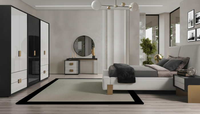 Juego de dormitorio moderno cama doble 2x mesitas de noche tocador 6 piezas