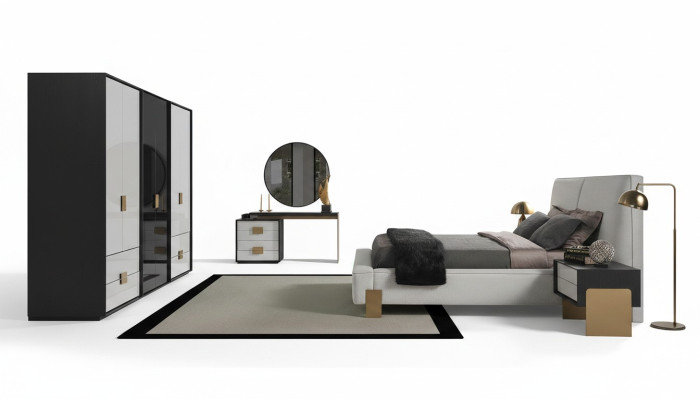 Juego de dormitorio moderno cama doble 2x mesitas de noche tocador 6 piezas