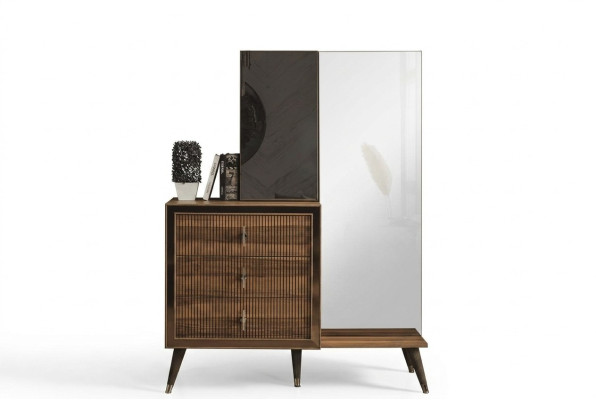 Muebles de dormitorio marrones, cómoda con espejo, conjunto de madera de lujo de 3 puertas.