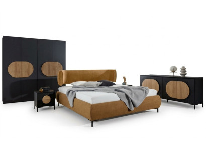 Muebles de dormitorio Marrón-Negro Diseñador Cama Armario Cómoda