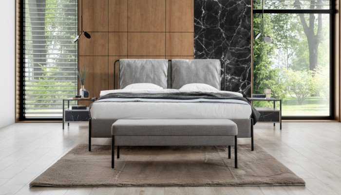 Dormitorio exclusivo Cama doble Estructura de metal Banco moderno Muebles de lujo