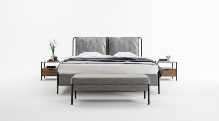 Dormitorio exclusivo Cama doble Estructura de metal Banco moderno Muebles de lujo
