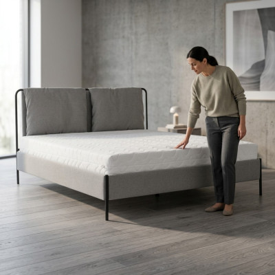 Dormitorio moderno cama cama doble gris estructura de metal camas de tela