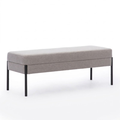 Banco de dormitorio gris, diseño de marco de madera, banco tapizado de textil.