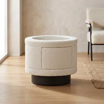 Mesa de noche blanca mueble de dormitorio estructura de madera diseño de encimera de cristal