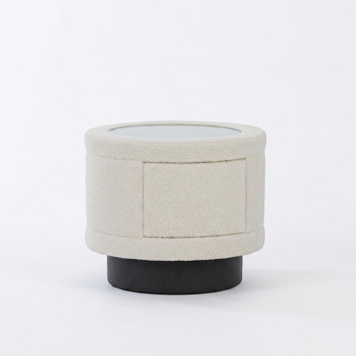 Mesa de noche blanca mueble de dormitorio estructura de madera diseño de encimera de cristal