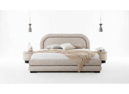 Dormitorio conjunto diseñador beige cama doble 2x mesitas de noche textiles