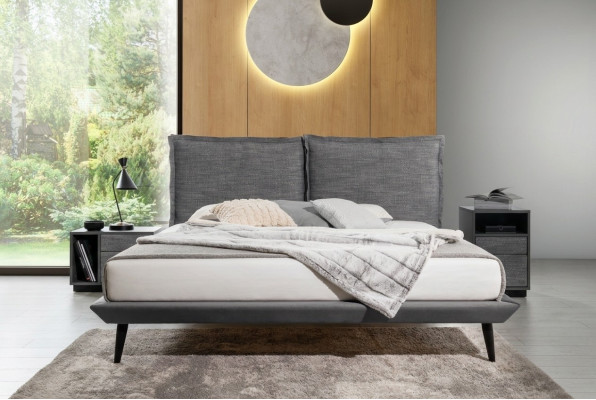 Dormitorio elegante Cama gris 2 mesitas de noche Camas de lujo 3 piezas