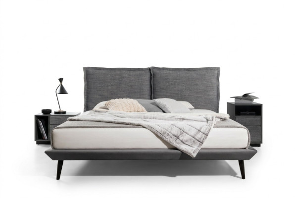 Dormitorio elegante Cama gris 2 mesitas de noche Camas de lujo 3 piezas