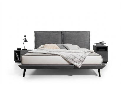 Dormitorio elegante Cama gris 2 mesitas de noche Camas de lujo 3 piezas