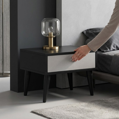 Mesita de noche negra con cajón, muebles de dormitorio de alta calidad.