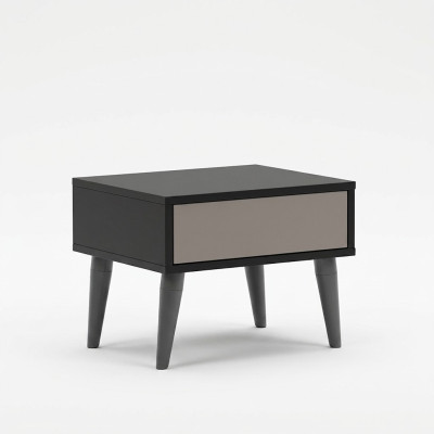 Mesita de noche negra con cajón, muebles de dormitorio de alta calidad.