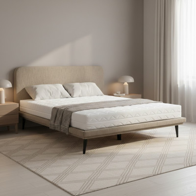 Cama tapizada marrón para dormitorio, camas de diseñador de lujo en tela.