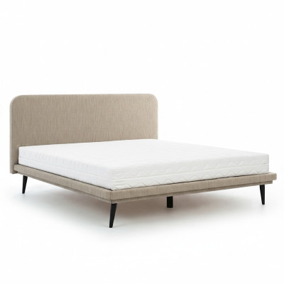 Cama tapizada marrón para dormitorio, camas de diseñador de lujo en tela.