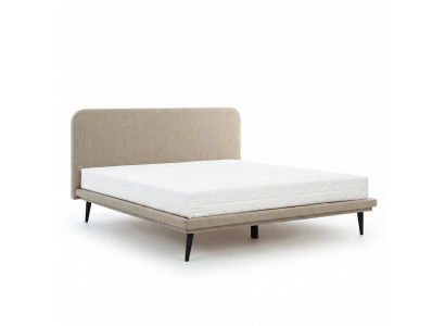 Cama tapizada marrón para dormitorio, camas de diseñador de lujo en tela.