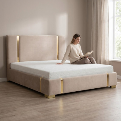Cama de acero inoxidable beige dormitorio camas cama tapizada moderna muebles nuevo