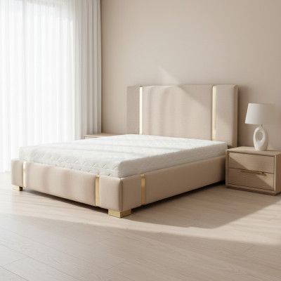 Cama de acero inoxidable beige dormitorio camas cama tapizada moderna muebles nuevo
