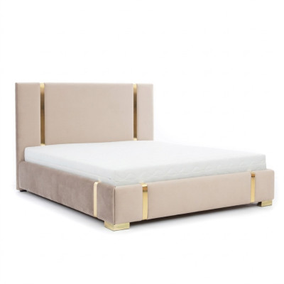 Cama de acero inoxidable beige dormitorio camas cama tapizada moderna muebles nuevo