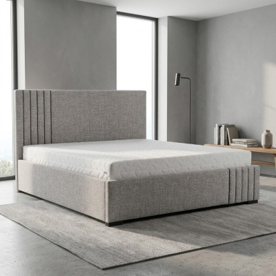Elegante cama doble gris diseño dormitorio camas cabecero grande.