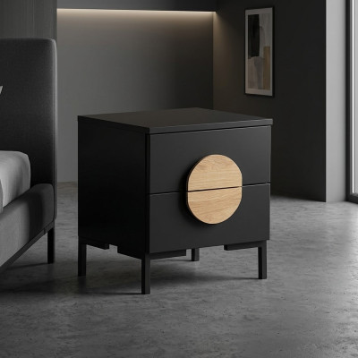 Mesa de noche negra diseño de mesita de noche con 2 cajones mueble de madera