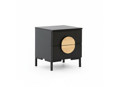 Mesa de noche negra diseño de mesita de noche con 2 cajones mueble de madera