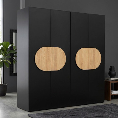 Armario negro, muebles modernos de dormitorio, armario de madera de lujo.