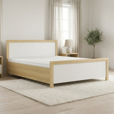 Dormitorio Cama de madera Cama doble blanca Diseñador Estructura de madera clara Nueva