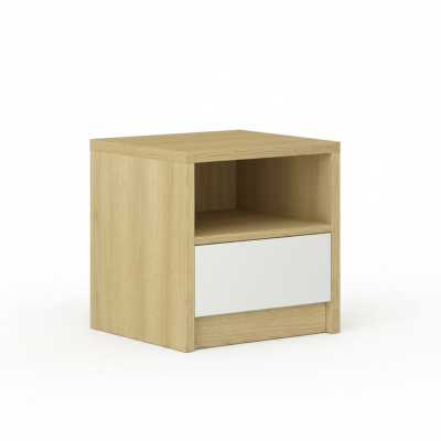 Mesa de noche marrón claro con 1 cajón, consola de madera de diseñador para dormitorio.